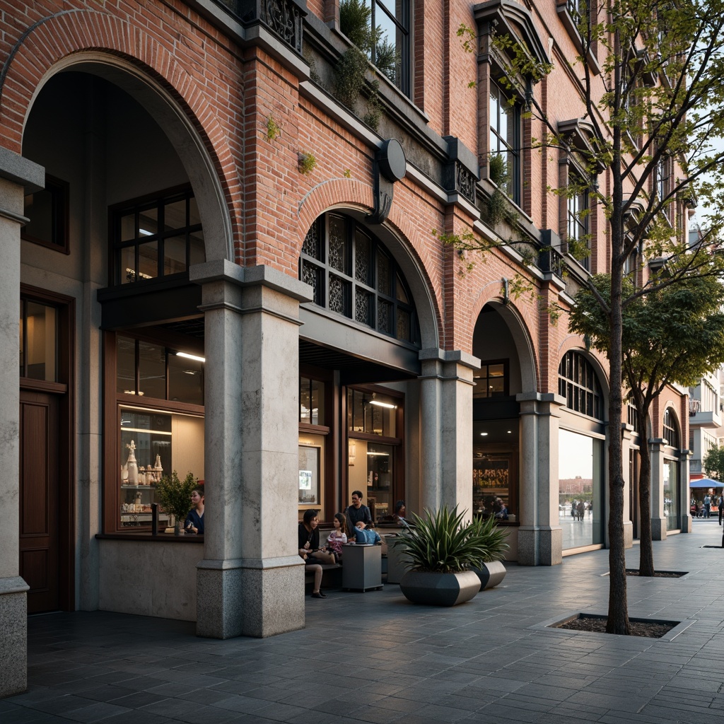 Prompt: Rustic tram station, bricklaying techniques, stone cladding, arched windows, ornate metalwork, industrial chic, urban landscape, busy city streets, morning commute, soft natural lighting, shallow depth of field, 1/2 composition, realistic textures, ambient occlusion.