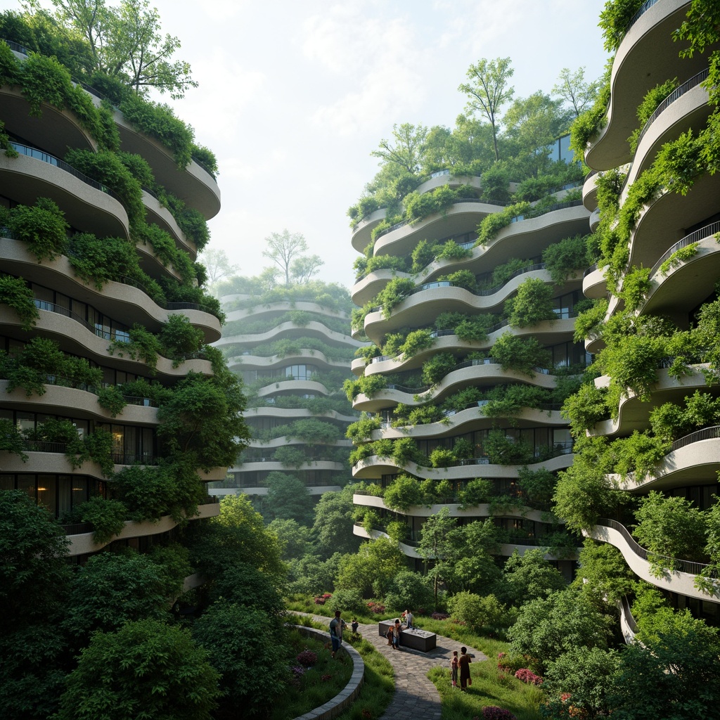 Prompt: Vibrant green walls, living roofs, organic shapes, bioluminescent accents, futuristic curves, parametric design, modular components, recycled materials, solar panels, wind turbines, water harvesting systems, self-sustaining ecosystems, urban agriculture, lush vegetation, misty atmosphere, soft natural lighting, shallow depth of field, 3/4 composition, panoramic view, realistic textures, ambient occlusion.