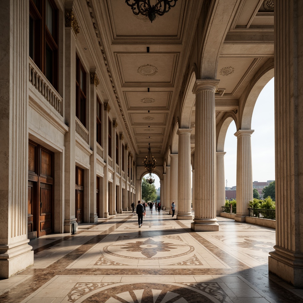 Prompt: Grandiose bank building, neoclassical columns, ornate capitals, intricate carvings, polished marble floors, high ceilings, large windows, natural light pouring in, classical pediments, symmetrical facade, rusticated base, Corinthian order, imposing entrance, bronze doors, elegant chandeliers, refined stucco walls, subtle arches, dramatic shadows, warm afternoon light, shallow depth of field, 2/3 composition, realistic textures, ambient occlusion.