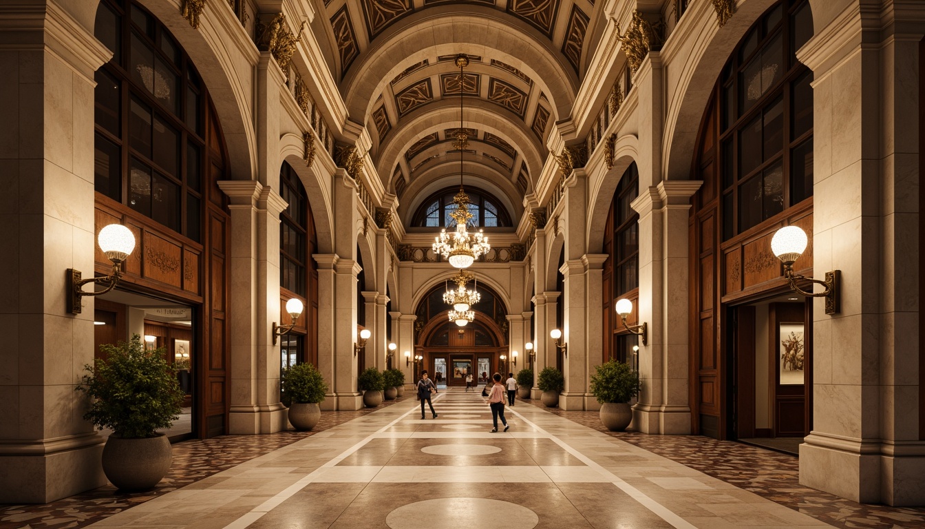 Prompt: Grandiose bank facade, symmetrical columns, ornate pediments, classical arches, intricately carved details, majestic entrance, polished marble floors, high ceilings, elegant chandeliers, refined wood paneling, sophisticated interior design, imposing stone walls, harmonious proportions, balanced composition, warm golden lighting, subtle shadows, 1/1 aspect ratio, central axis symmetry, ornate metalwork, luxurious atmosphere.