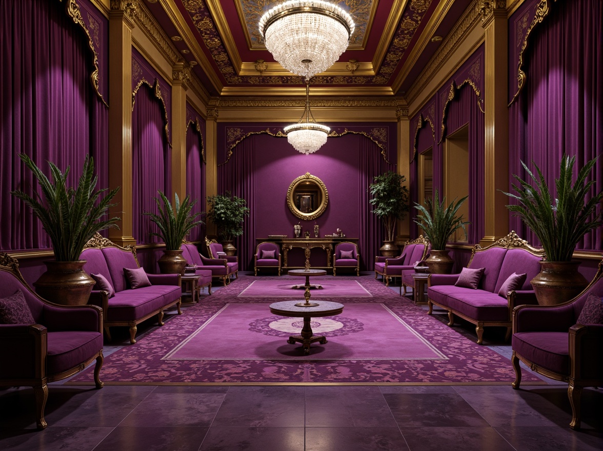 Prompt: Rich heliotrope stones, luxurious velvet fabrics, deep plum hues, ornate gold accents, mystical purple shades, intricate Victorian patterns, lavish crystal chandeliers, opulent marble floors, dramatic high ceilings, warm golden lighting, subtle gradient effects, 3/4 composition, shallow depth of field, realistic textures, ambient occlusion.