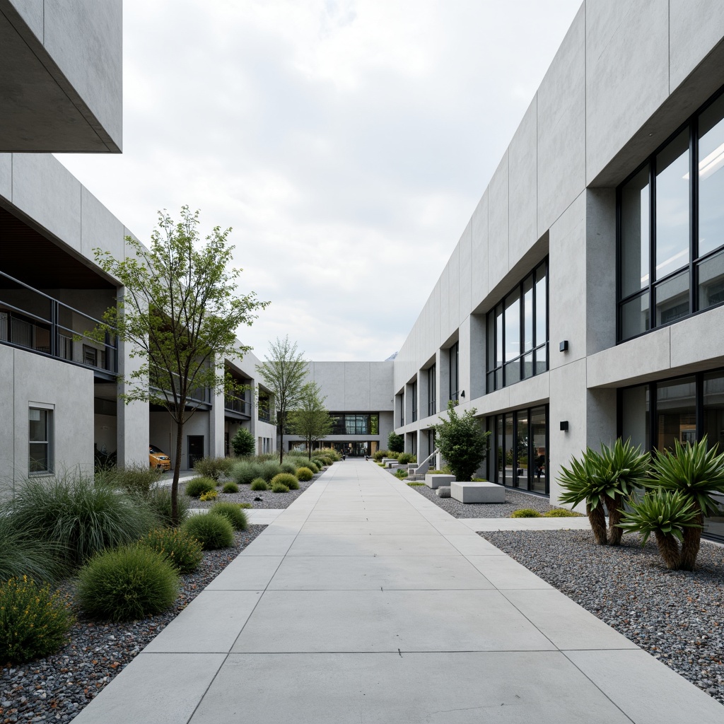 Prompt: Modern distribution center, minimalist architecture, clean lines, industrial materials, monochromatic color scheme, sparse greenery, succulent plants, gravel pathways, steel accents, simple signage, functional lighting, open spaces, sleek concrete floors, geometric shapes, abstract art installations, urban surroundings, cloudy day, soft diffused lighting, shallow depth of field, 2/3 composition, realistic textures, ambient occlusion.Please let me know if this meets your requirements!