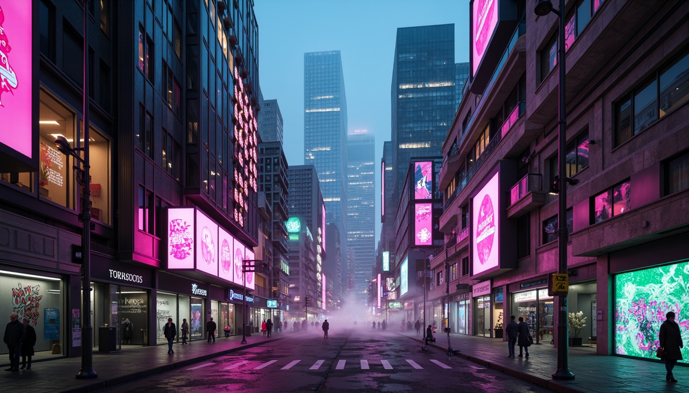 Prompt: Neon-lit cityscape, futuristic skyscrapers, metallic surfaces, iridescent hues, glowing accents, luminescent windows, holographic advertisements, cyberpunk-inspired graffiti, vibrant pink and green neon lights, deep blues and purples, atmospheric mist, high-tech gadgetry, sleek minimalist design, low-poly 3D models, neon-lit streets, retro-futuristic aesthetic, sci-fi inspired architecture, atmospheric fog, cinematic lighting, shallow depth of field, 1/1 composition, realistic metallic textures, ambient occlusion.