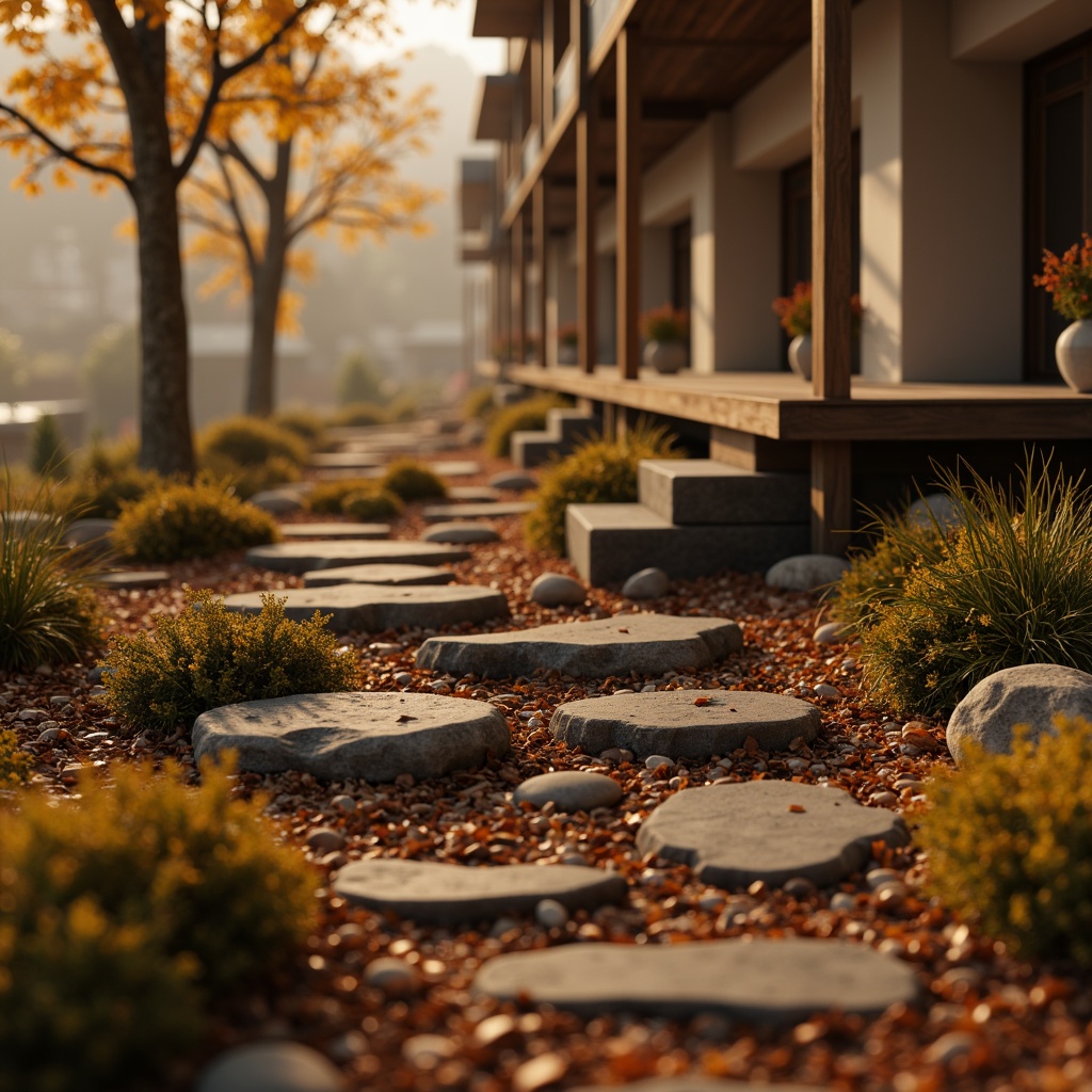 Prompt: Earthy ochre hues, warm terracotta tones, natural stone textures, rustic wooden accents, weathered metal details, soft mossy grounds, serene misty atmosphere, warm golden lighting, shallow depth of field, 1/1 composition, intimate close-up shots, realistic earthy materials, ambient occlusion, subtle color gradations.