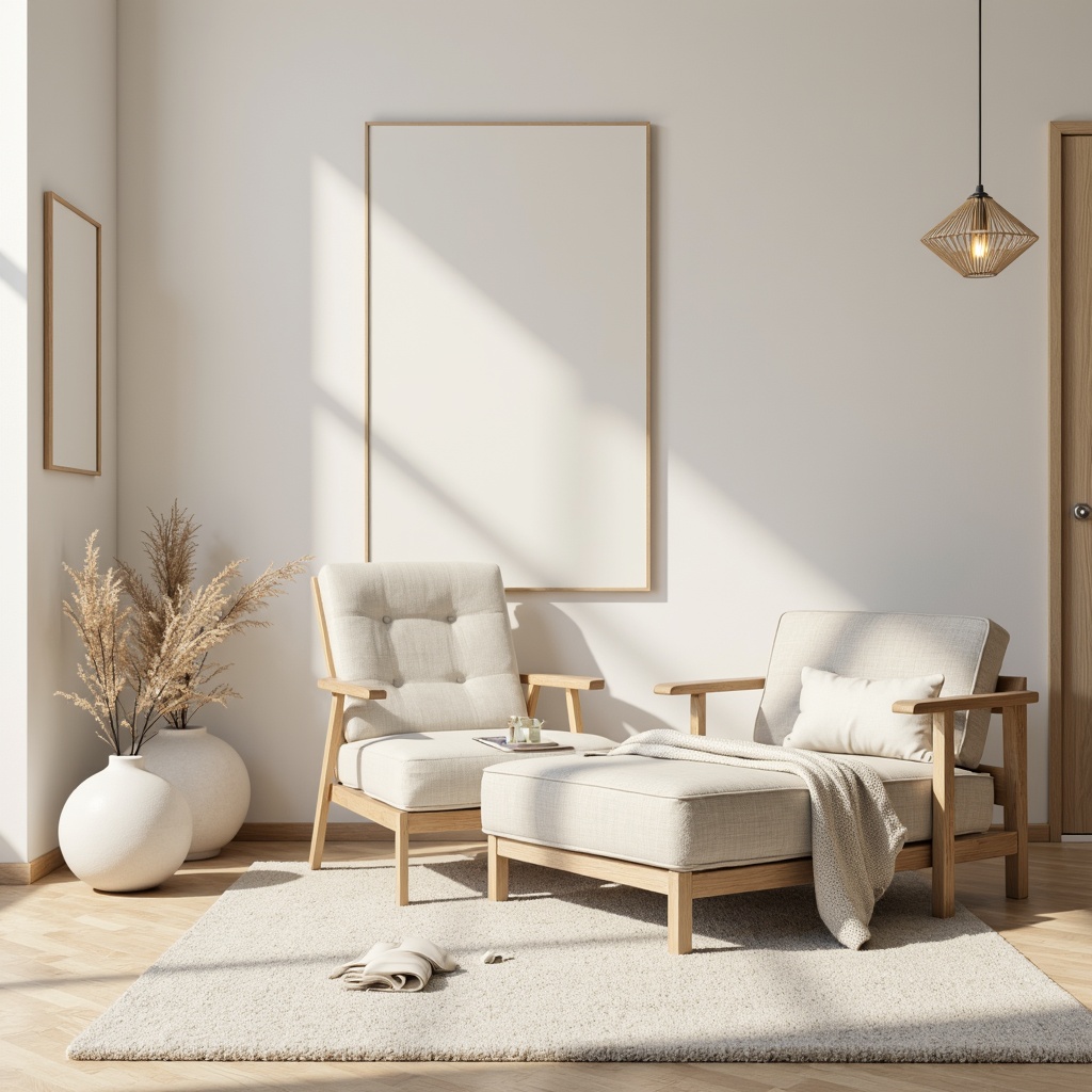 Prompt: Monochromatic color scheme, soft pastel hues, creamy whites, warm beiges, subtle grays, natural textiles, sleek wooden accents, minimal ornamentation, clean lines, simple shapes, ample negative space, calming atmosphere, diffused softbox lighting, shallow depth of field, 1/1 composition, realistic materials, ambient occlusion.