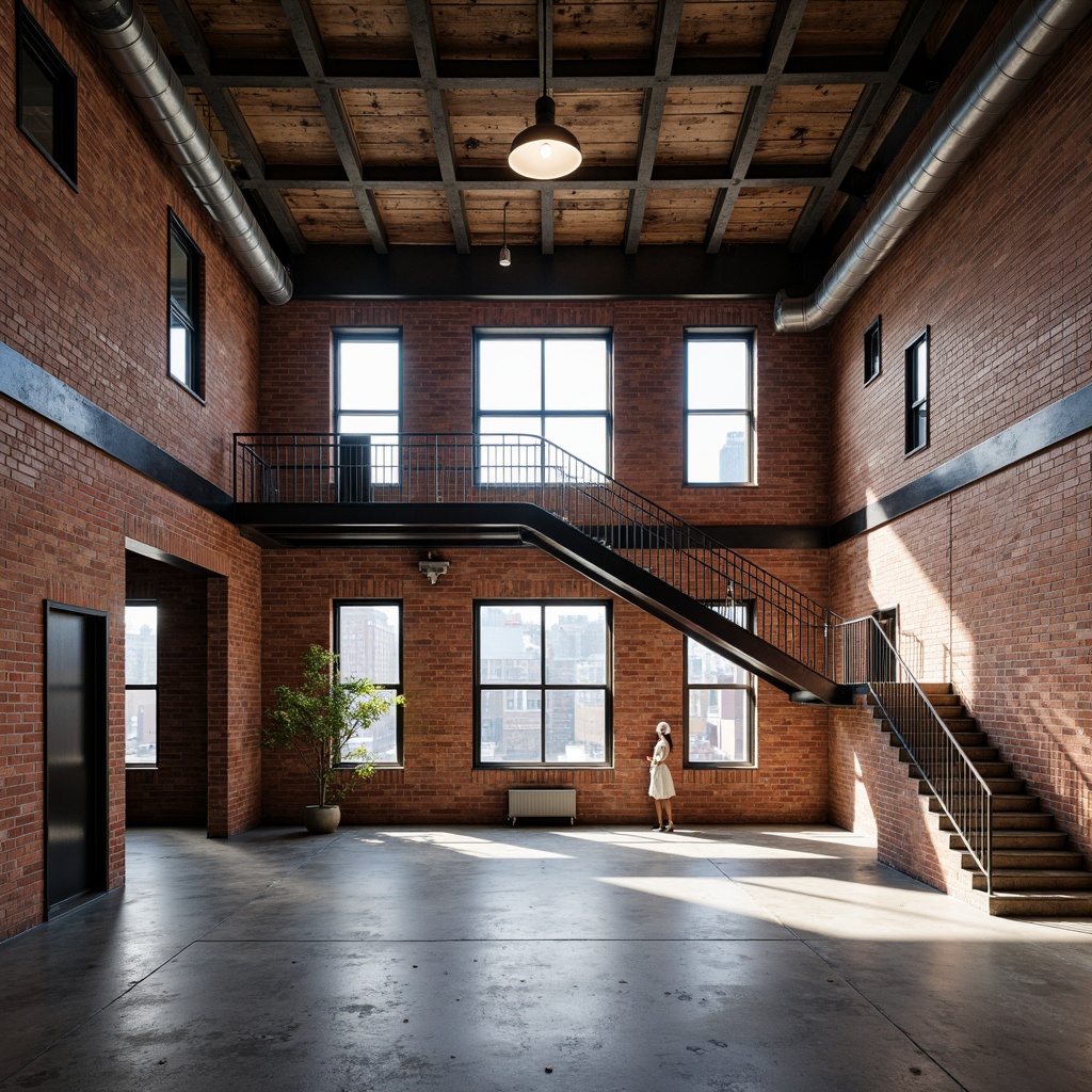 Prompt: Exposed brick walls, industrial pipes, metal beams, reclaimed wood accents, urban loft atmosphere, modern minimalist design, neutral color palette, concrete floors, steel windows, industrial lighting fixtures, functional staircases, open floor plans, high ceilings, cityscape views, dramatic shadows, low-key ambient lighting, 1/1 composition, gritty textures, realistic rendering.