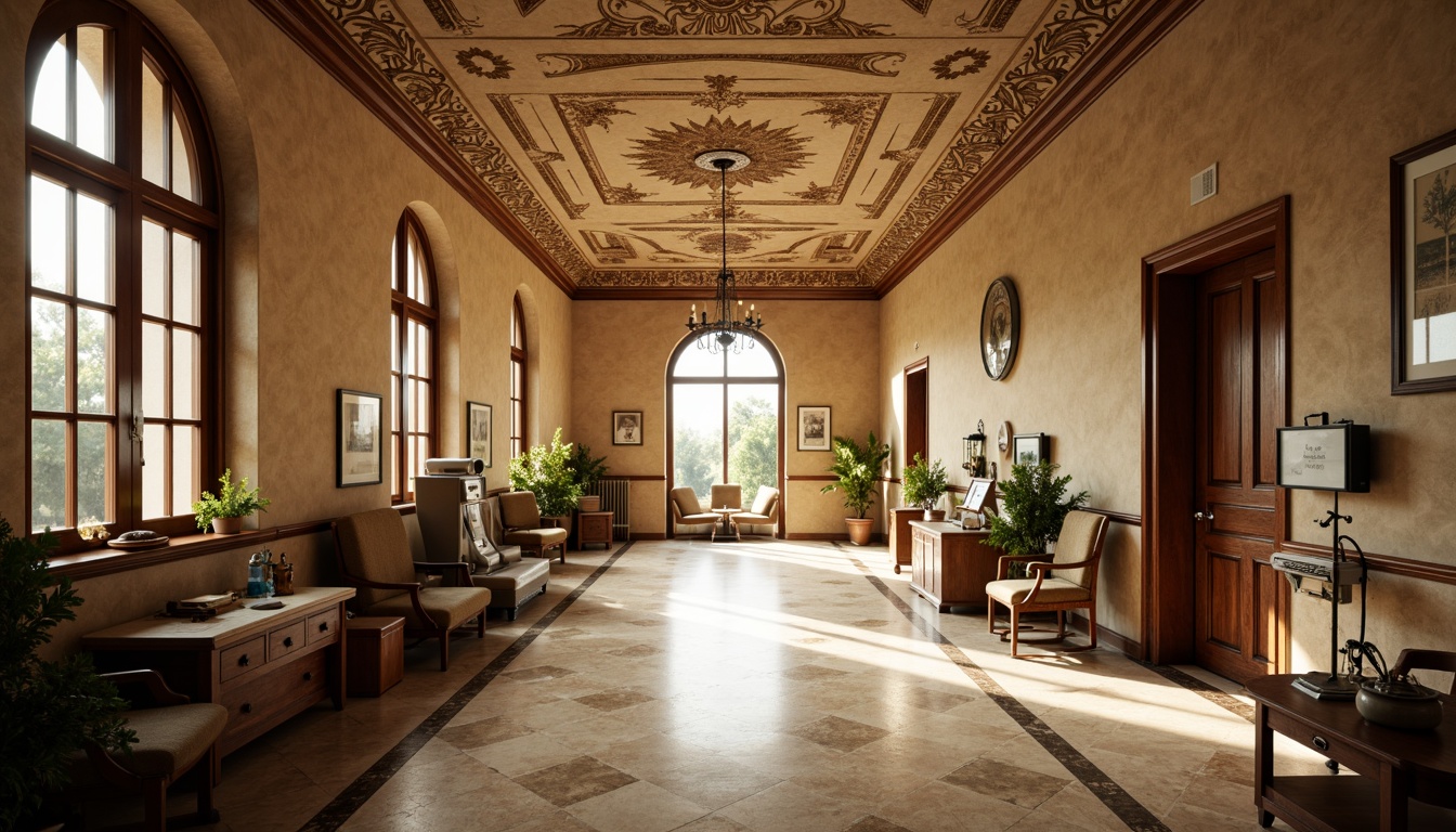 Prompt: Byzantine clinic, arched windows, ornate stone carvings, intricate mosaics, vaulted ceilings, grand entrance halls, natural light pouring in, warm beige walls, polished marble floors, elegant wooden furnishings, vintage medical equipment, nostalgic ambiance, soft warm lighting, shallow depth of field, 1/2 composition, realistic textures, ambient occlusion.