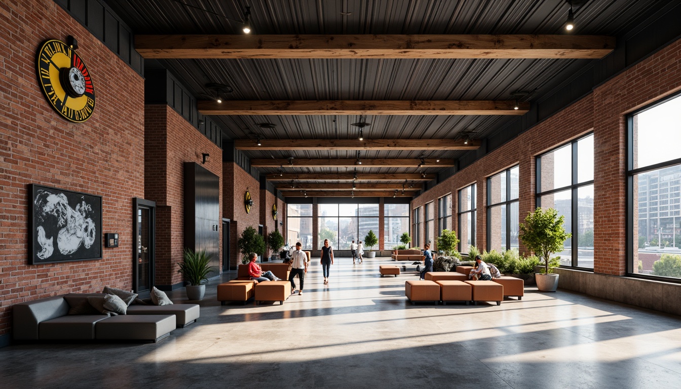 Prompt: Exposed brick walls, industrial metal beams, reclaimed wooden accents, polished concrete floors, urban cityscape, bustling streets, contemporary art installations, neon signage, functional minimalism, geometric shapes, metallic color palette, high ceilings, oversized windows, natural light pouring in, dramatic shadows, cinematic lighting, shallow depth of field, 1/1 composition, realistic textures, ambient occlusion.