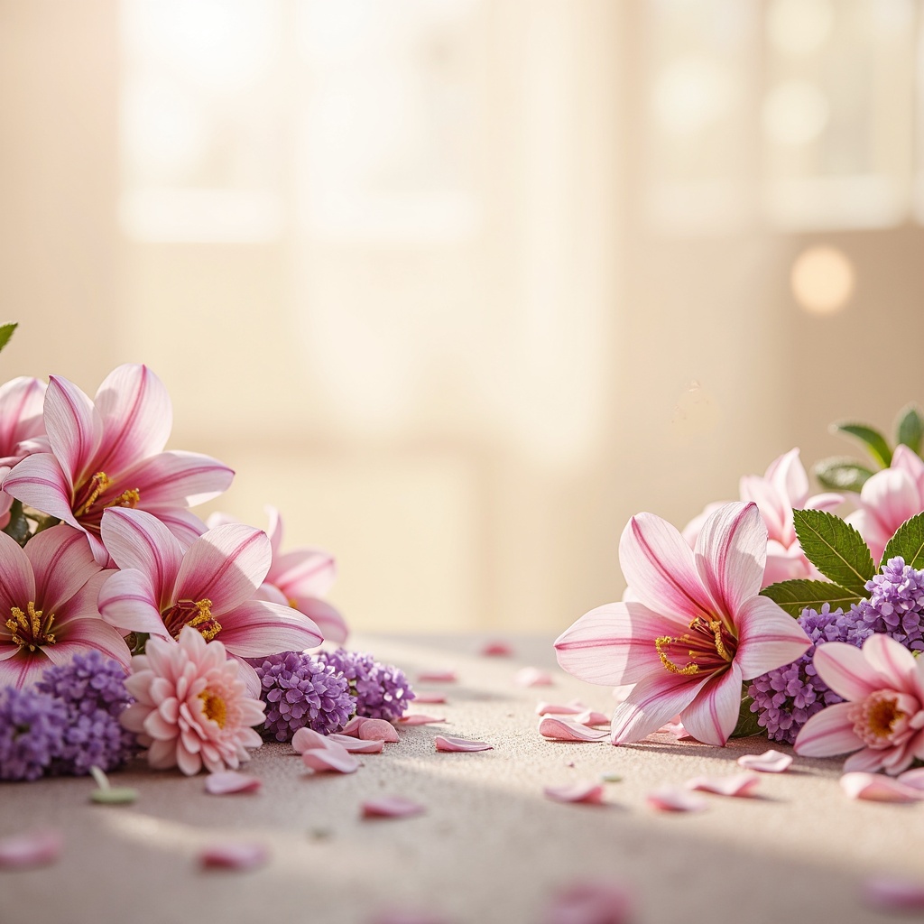 Prompt: Vibrant floral arrangements, soft pastel hues, delicate petals, gentle color transitions, soothing ambiance, calming atmosphere, natural light, warm beige backgrounds, creamy whites, pale pinks, lavender accents, subtle texture overlays, elegant typography, refined composition, 1/1 aspect ratio, shallow depth of field, soft focus blur.