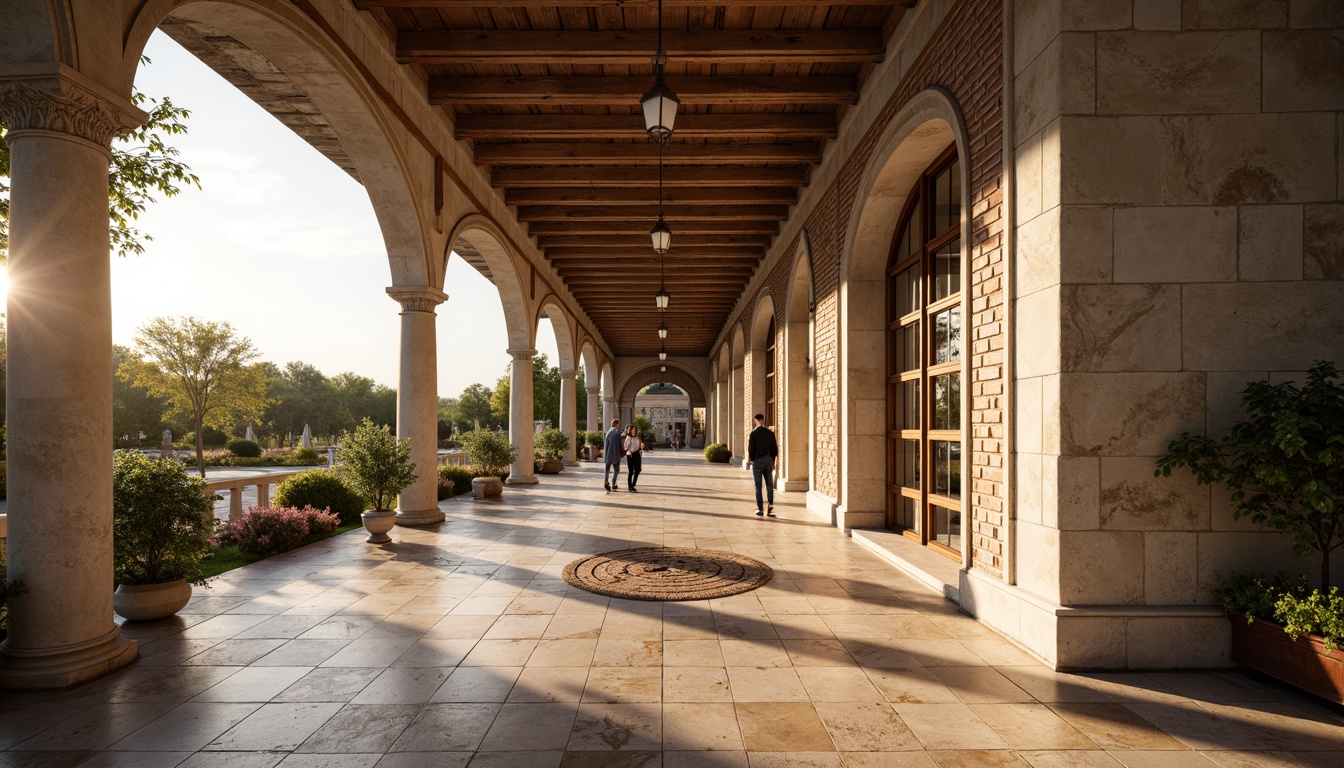 Prompt: Elegant stone columns, ornate carvings, intricately patterned marble floors, rustic brick walls, weathered wooden accents, refined stucco surfaces, subtle gradient skies, warm golden lighting, shallow depth of field, 2/3 composition, symmetrical framing, realistic renderings, ambient occlusion.