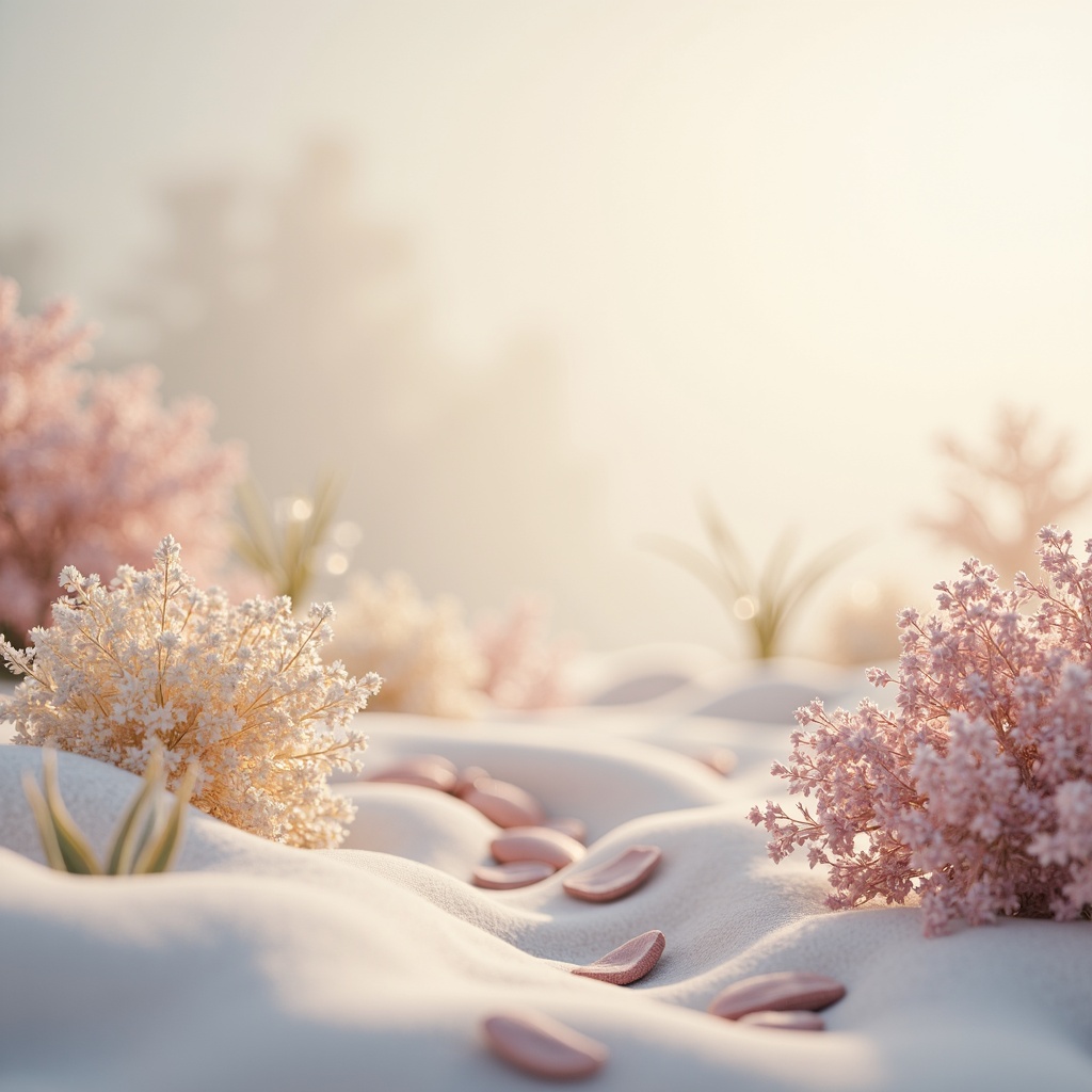 Prompt: Soft pastel hues, calming atmosphere, serene ambiance, gentle color transitions, soothing palette, warm beige tones, creamy whites, pale blues, mauve accents, natural textures, organic shapes, botanical illustrations, delicate patterns, subtle gradients, 1/2 composition, shallow depth of field, soft focus, warm lighting, realistic rendering.