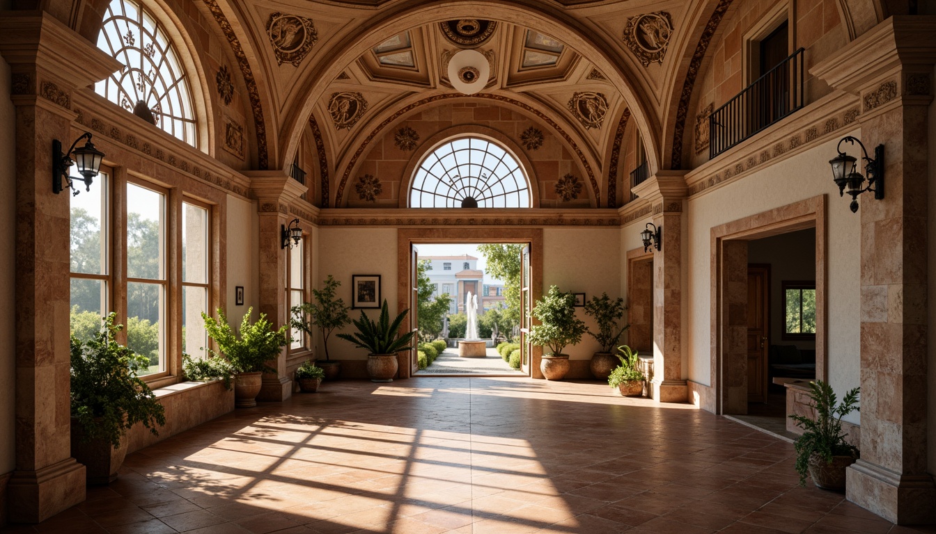 Prompt: Byzantine clinic, ornate arched windows, intricate stone carvings, grand domed ceilings, natural light pouring in, warm earthy tones, terracotta flooring, rustic wooden doors, ancient Greek-inspired columns, ornamental metalwork, lantern-style lighting fixtures, soft diffused illumination, shallow depth of field, 1/2 composition, symmetrical framing, realistic textures, ambient occlusion.