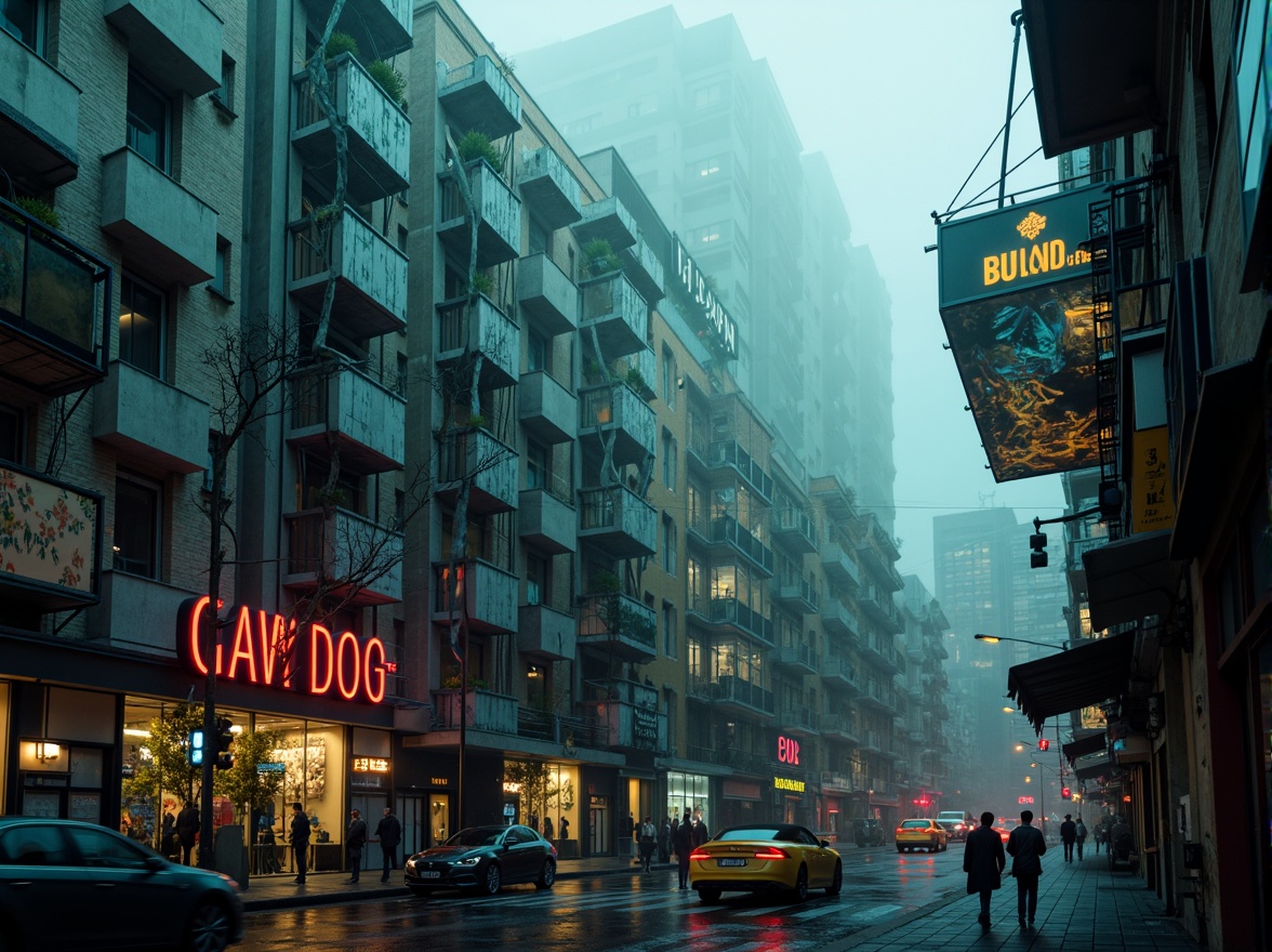 Prompt: Dramatic cityscape, eerie foggy atmosphere, expressionist architecture, distorted forms, bold vibrant colors, exaggerated shadows, intense beam lights, glowing neon signs, abstract geometric patterns, fractured glass facades, twisted metal structures, cinematic misty effects, low-key mysterious lighting, 1/2 composition, shallow depth of field, vivid contrast, realistic textures, ambient occlusion.Let me know if you need any adjustments!