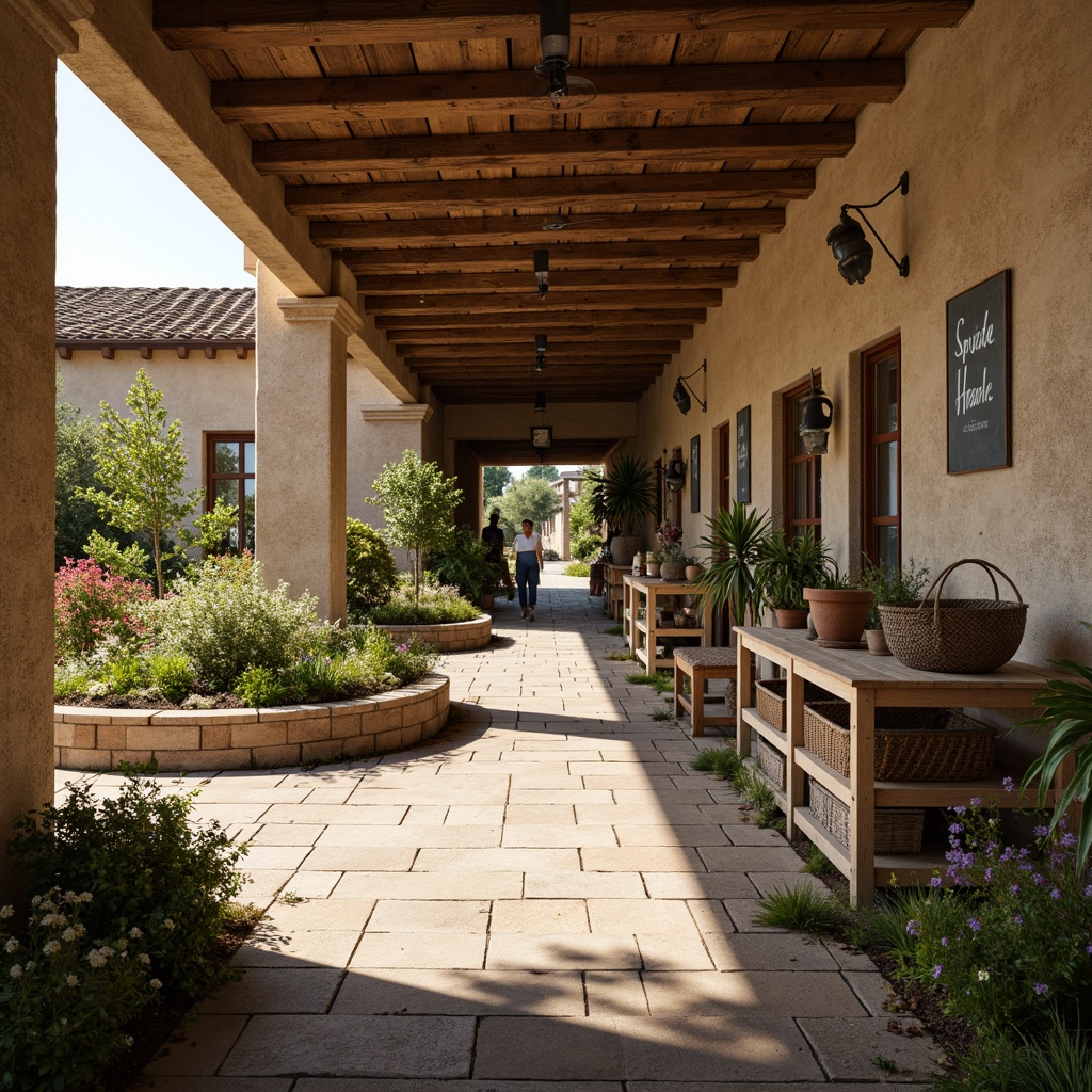 Prompt: Rustic country stores, earthy tones, warm beige walls, wooden accents, natural stone floors, vintage metal signs, distressed wood crates, woven baskets, lush greenery, blooming wildflowers, sunny day, soft warm lighting, shallow depth of field, 3/4 composition, panoramic view, realistic textures, ambient occlusion.