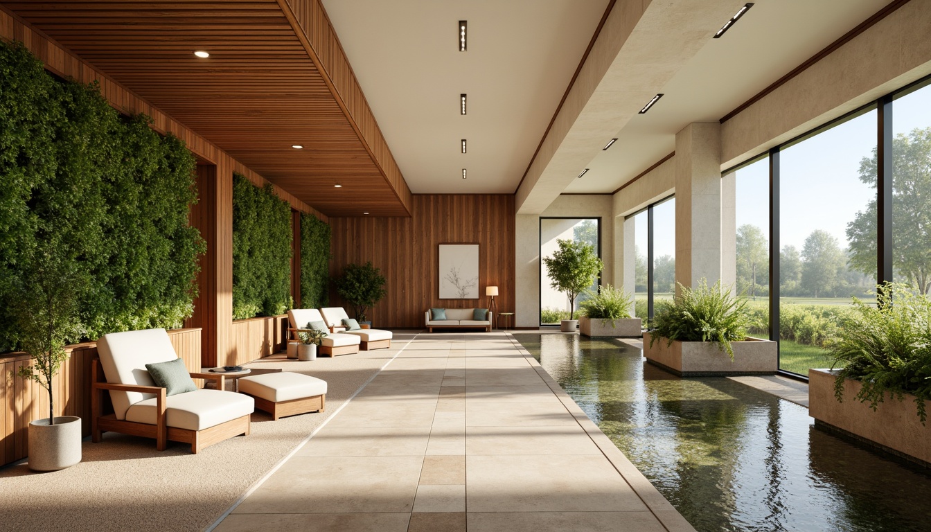 Prompt: Soothing hospital interior, natural wood accents, living green walls, reclaimed stone flooring, earthy color palette, organic shapes, calming water features, abundant natural light, floor-to-ceiling windows, warm beige tones, woven textiles, ergonomic furniture, minimal ornamentation, therapeutic ambiance, serene atmosphere, soft diffused lighting, subtle shadows, 1/1 composition, intimate scale, realistic materials, ambient occlusion.