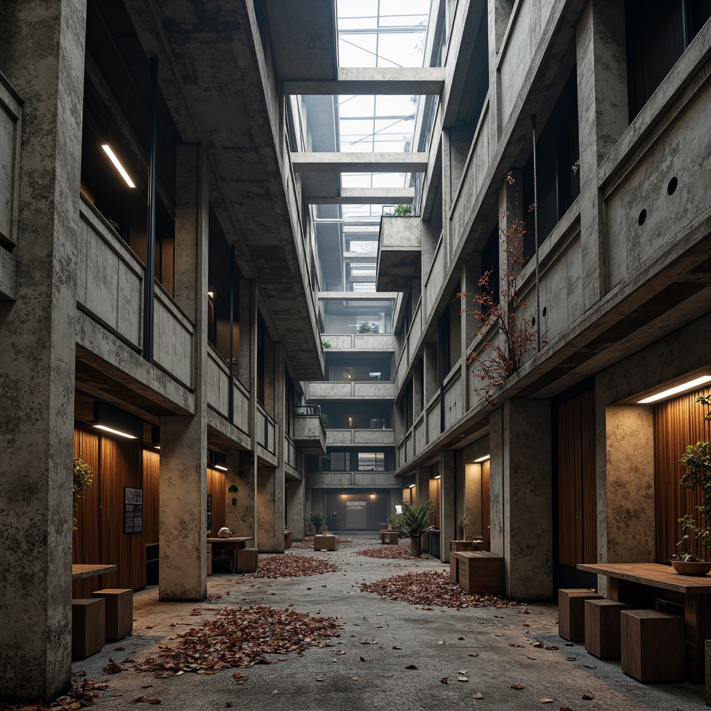 Prompt: Rustic industrial landscape, worn concrete walls, exposed steel beams, distressed metal pipes, reclaimed wood accents, brutalist architecture, geometric shapes, abstract patterns, bold color contrasts, harsh overhead lighting, dramatic shadows, 1/1 composition, symmetrical framing, gritty textures, atmospheric fog, post-apocalyptic ambiance.