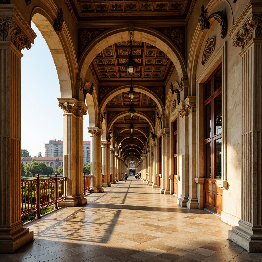 Prompt: Ornate Renaissance palace, grandiose columns, carved stone capitals, ornamental arches, rusticated quoins, classical pediments, decorative cornices, intricate stonework, lavish ornamentation, gilded details, refined proportions, harmonious symmetries, warm golden lighting, shallow depth of field, 2/3 composition, realistic textures, ambient occlusion.