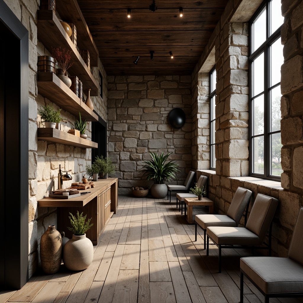 Prompt: Weathered wooden planks, distressed metal accents, reclaimed stone walls, earthy tone ceramics, velvety soft upholstery, matte black steel frames, polished chrome fixtures, reflective glass surfaces, warm ambient lighting, shallow depth of field, 3/4 composition, realistic textures, ambient occlusion.