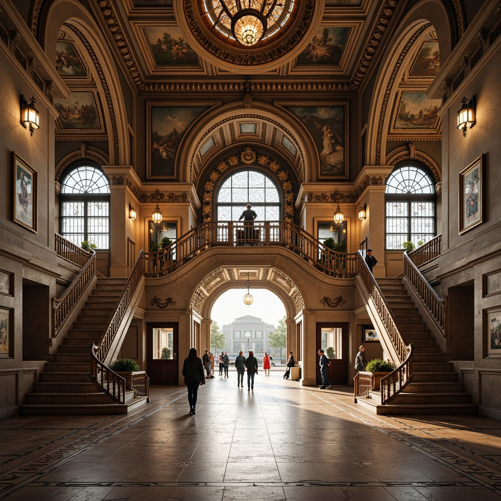 Prompt: Ornate baroque bus station, grand symmetrical facade, imposing central archway, ornamental clock tower, intricate stone carvings, lavish golden decorations, dramatic staircase, opulent chandeliers, richly patterned marble floors, high ceilings with fresco paintings, natural light pouring through stained glass windows, warm atmosphere, shallow depth of field, 1/1 composition, realistic textures, ambient occlusion.