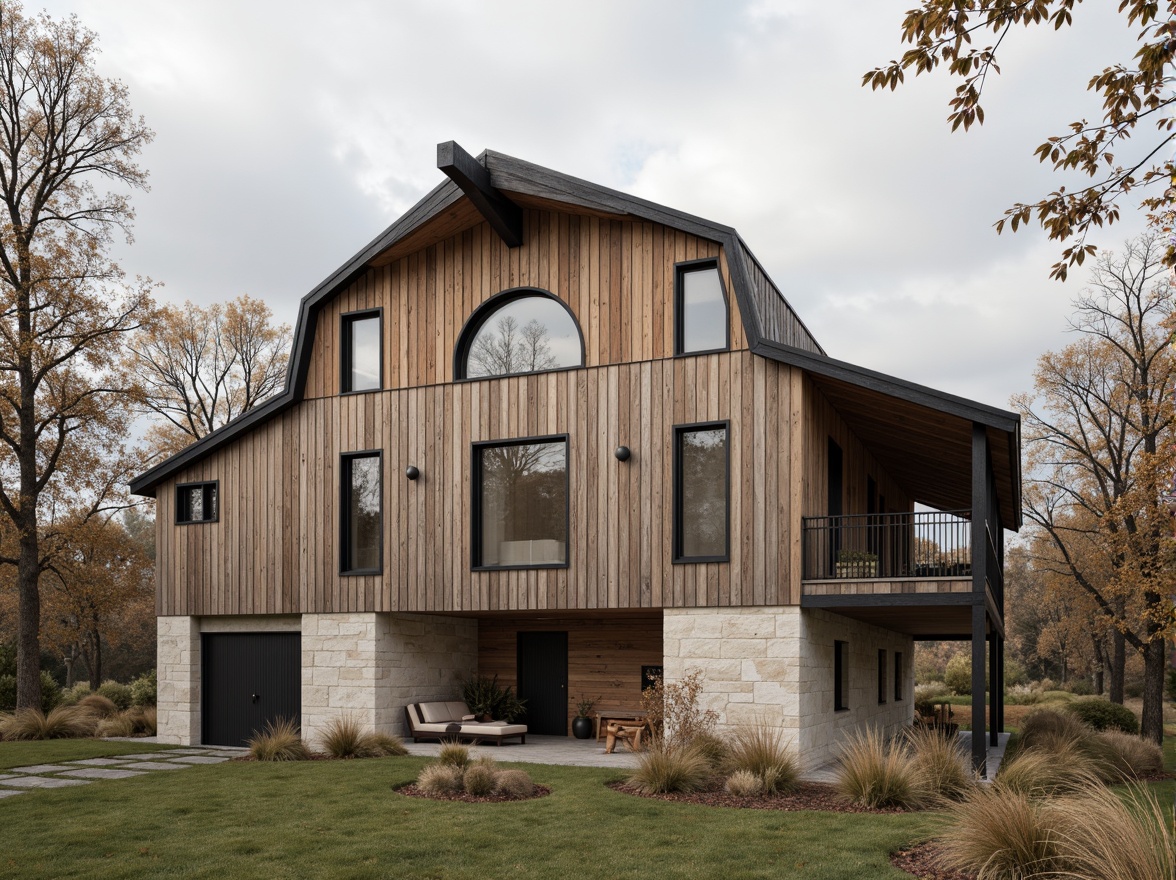 Prompt: Rustic barn, Bauhaus style, earthy tones, weathered wood, distressed textures, industrial metal accents, bold black lines, creamy whites, warm beige, rich brown, natural stone walls, vintage farming tools, rural landscape, cloudy sky, soft diffused light, 1/2 composition, moody atmosphere, realistic materials, ambient occlusion.