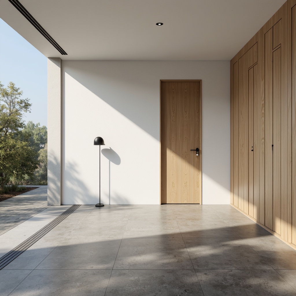 Prompt: Minimalist living room, neutral color palette, polished concrete floors, sleek wooden accents, matte white walls, subtle texture contrasts, industrial-chic metal fixtures, recessed LED lighting, floor-to-ceiling windows, natural daylight, soft shadows, shallow depth of field, 1/1 composition, realistic material reflections, ambient occlusion.