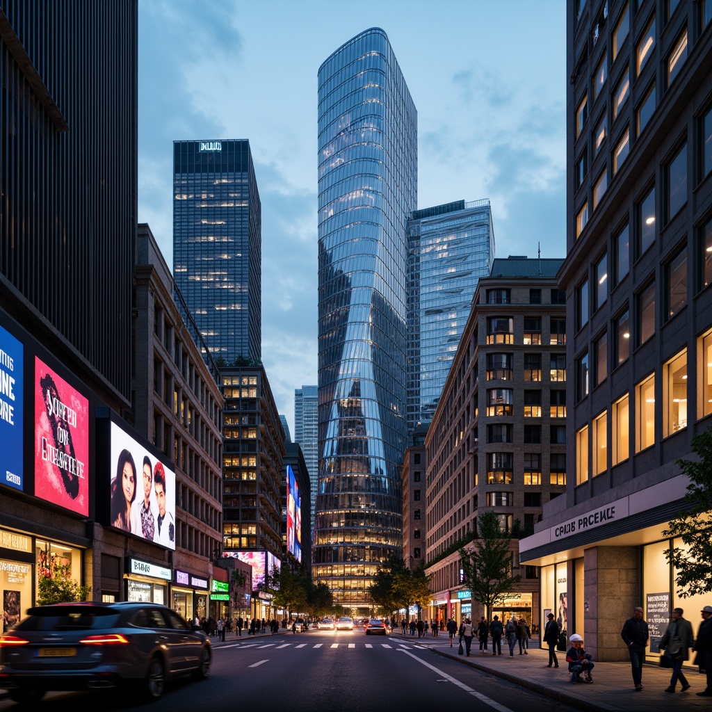 Prompt: Modern cityscape, sleek skyscrapers, metallic buildings, glass facades, neon lights, bustling streets, urban jungle, concrete roads, steel bridges, vibrant billboards, eclectic street art, moody evening atmosphere, soft warm lighting, shallow depth of field, 1/1 composition, realistic textures, ambient occlusion.