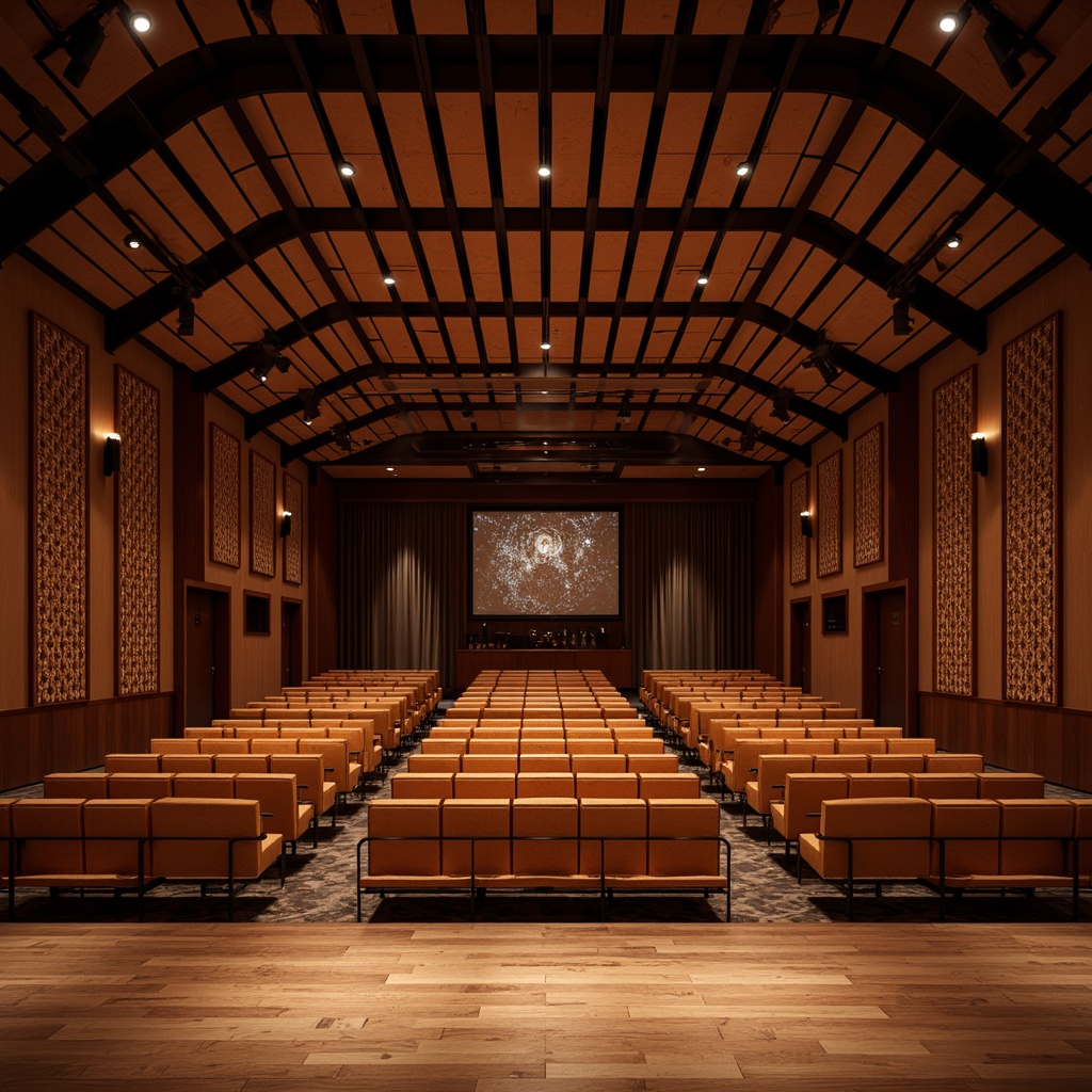 Prompt: Elegant concert house interior, lavish wooden flooring, sound-absorbing panels, curved ceiling design, optimal speaker placement, state-of-the-art audio equipment, plush velvet seating, rich wood accents, sophisticated lighting fixtures, soft warm ambiance, precise echo reduction, 3D acoustic simulation, spatial audio rendering, immersive sound experience, shallow depth of field, 1/1 composition, cinematic mood lighting, realistic material textures, ambient occlusion.