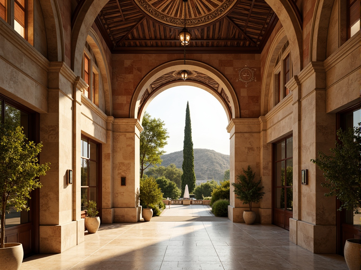 Prompt: Majestic Byzantine clinic, grand arched windows, ornate stone carvings, intricate mosaics, vaulted ceilings, warm golden lighting, soft shadows, natural textures, earthy tones, Mediterranean landscape, lush greenery, cypress trees, sunny day, shallow depth of field, 1/2 composition, symmetrical framing, realistic reflections, ambient occlusion.