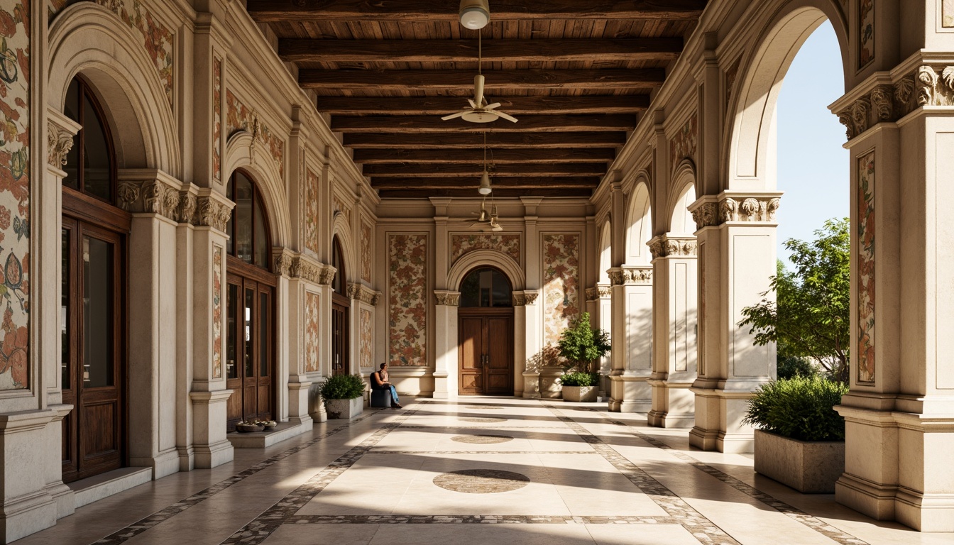 Prompt: Grandiose columns, ornate details, intricately carved stonework, weathered marble facades, polished granite floors, rich velvet drapes, gilded wooden accents, subtle fresco patterns, delicate lace-like ironwork, creamy limestone walls, soft warm lighting, shallow depth of field, 1/1 composition, realistic textures, ambient occlusion.