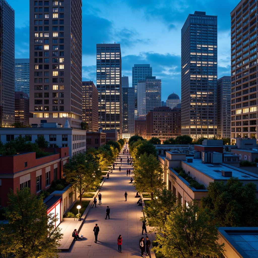 Prompt: Vibrant cityscape, bustling streets, modern skyscrapers, eclectic mix of old and new buildings, green rooftops, urban gardens, pedestrianized walkways, lively street art, diverse cultural influences, neon lights, night scenes, warm ambient glow, shallow depth of field, 3/4 composition, panoramic view, realistic textures, ambient occlusion.