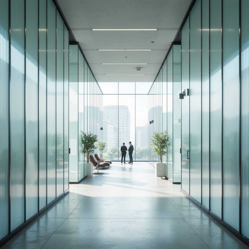 Prompt: Ethereal office building, floor-to-ceiling transparent glass walls, diffused natural light, subtle shadows, minimalist interior design, sleek metal frames, polished concrete floors, modern LED lighting, soft pastel color scheme, misty atmospheric effects, 1/1 composition, realistic reflections, ambient occlusion.