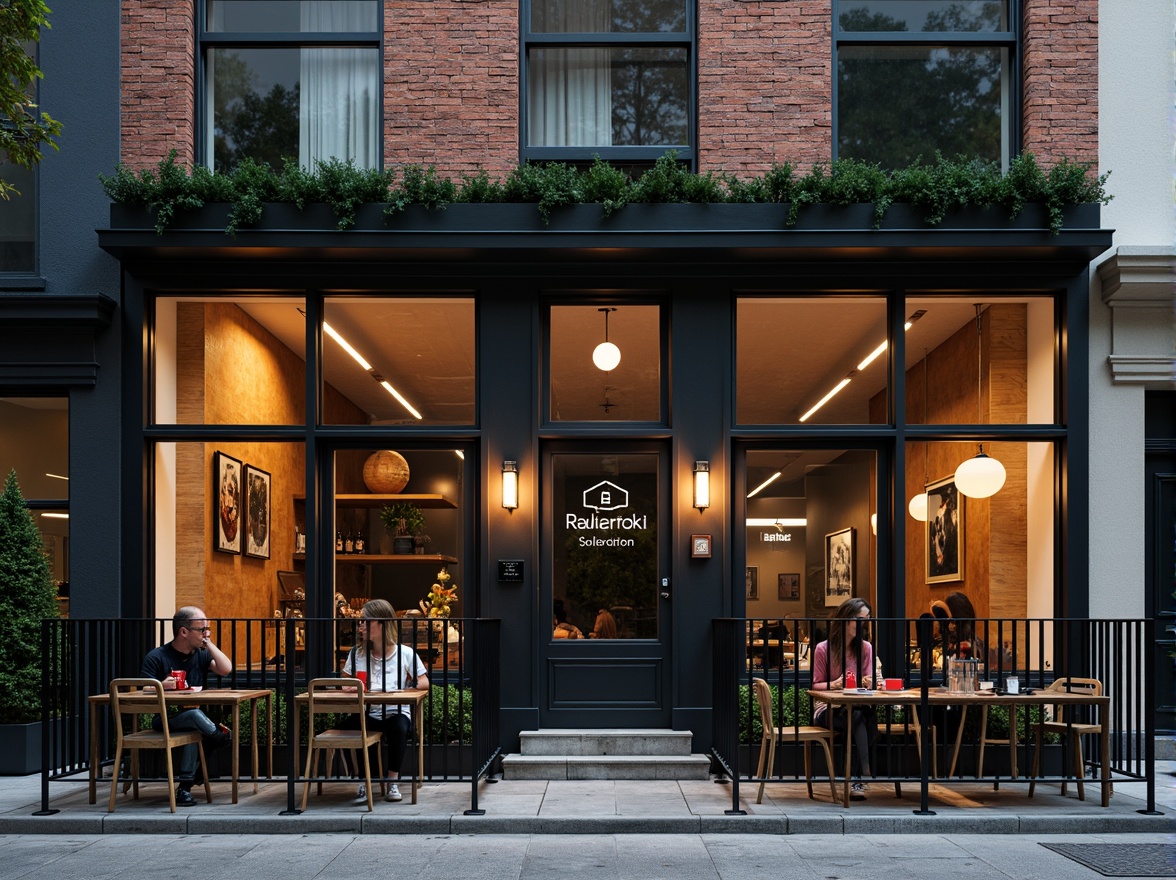 Prompt: Simple pub exterior, minimalist facade, industrial metal frames, large glass windows, reclaimed wood accents, urban cityscape, evening ambiance, soft warm lighting, shallow depth of field, 1/1 composition, realistic textures, ambient occlusion, geometric patterns, clean lines, monochromatic color scheme, modern typography, subtle branding elements, cozy outdoor seating, potted greenery, industrial-chic decor.