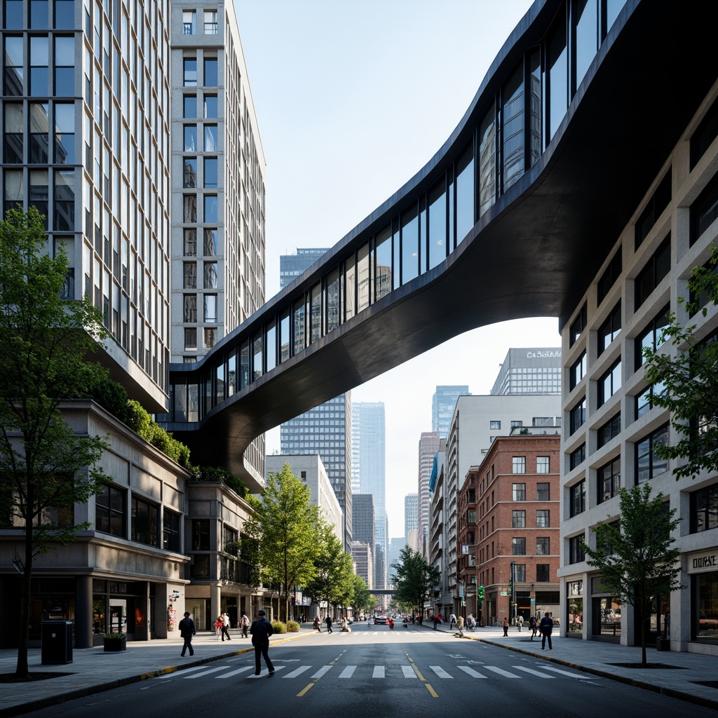 Prompt: Sleek steel beams, modern industrial architecture, futuristic skyscrapers, urban cityscape, busy streets, daytime lighting, soft focus effect, 1/2 composition, minimalist aesthetic, metallic materials, reflective surfaces, angular lines, geometric patterns, innovative engineering solutions, sustainable building practices, green roofs, solar panels, wind turbines, cantilevered structures, curved lines, dynamic shapes, abstract textures, high-contrast colors.