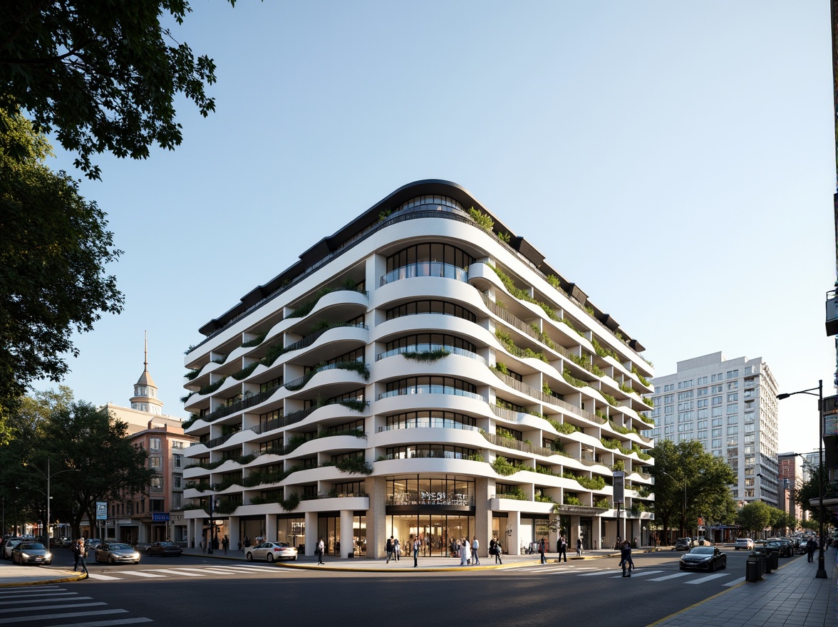 Prompt: Modern clinic facade, clean lines, minimalist aesthetic, large glass windows, steel frames, cantilevered rooflines, flat roofs, white stucco exterior, subtle LED lighting, green walls, vertical gardens, urban cityscape, busy streets, morning sunlight, shallow depth of field, 1/2 composition, realistic textures, ambient occlusion.