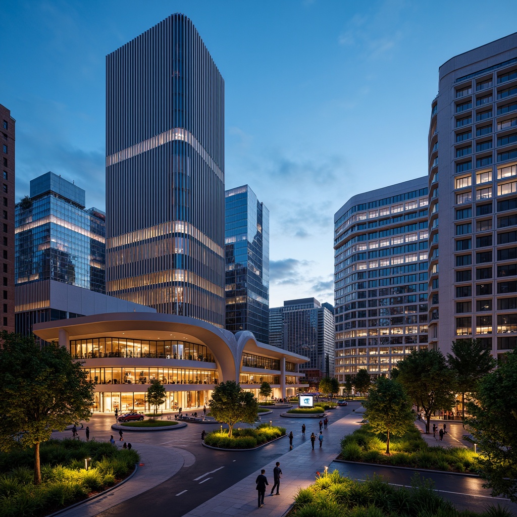 Prompt: Futuristic cityscape, sleek skyscrapers, curved lines, metallic materials, glass facades, modern architecture, urban parks, green roofs, public art installations, pedestrian walkways, bike lanes, efficient transportation systems, wind turbines, solar panels, eco-friendly infrastructure, optimized traffic flow, vibrant nightlife, neon lights, shallow depth of field, 1/1 composition, panoramic view, realistic textures, ambient occlusion.