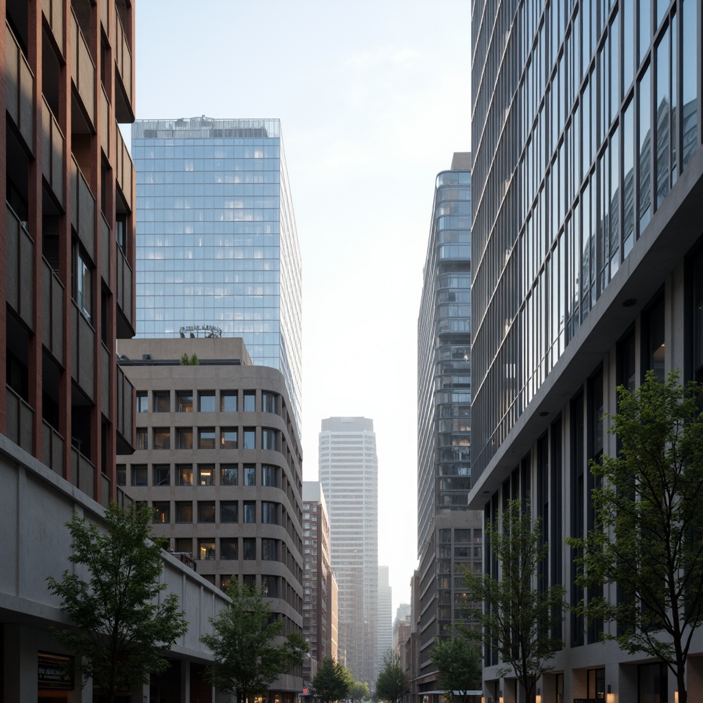 Prompt: Sleek modern buildings, curved lines, reflective glass surfaces, minimalist design, monochromatic color scheme, bold accent walls, metallic tones, neutral backgrounds, subtle texture variations, soft ambient lighting, shallow depth of field, 3/4 composition, panoramic view, realistic reflections, ambient occlusion, urban cityscape, morning mist, gentle sunlight, airy atmosphere.