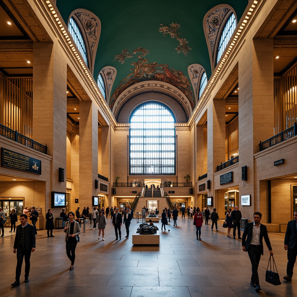 Prompt: Opulent bus station, grandiose architecture, symmetrical facades, ornate details, gilded decorations, marble floors, sweeping arches, dramatic lighting, vibrant colors, intricate patterns, lavish chandeliers, majestic staircases, imposing columns, regal atmosphere, bustling activity, morning rush hour, soft natural light, 1/1 composition, central perspective, high contrast, detailed textures.