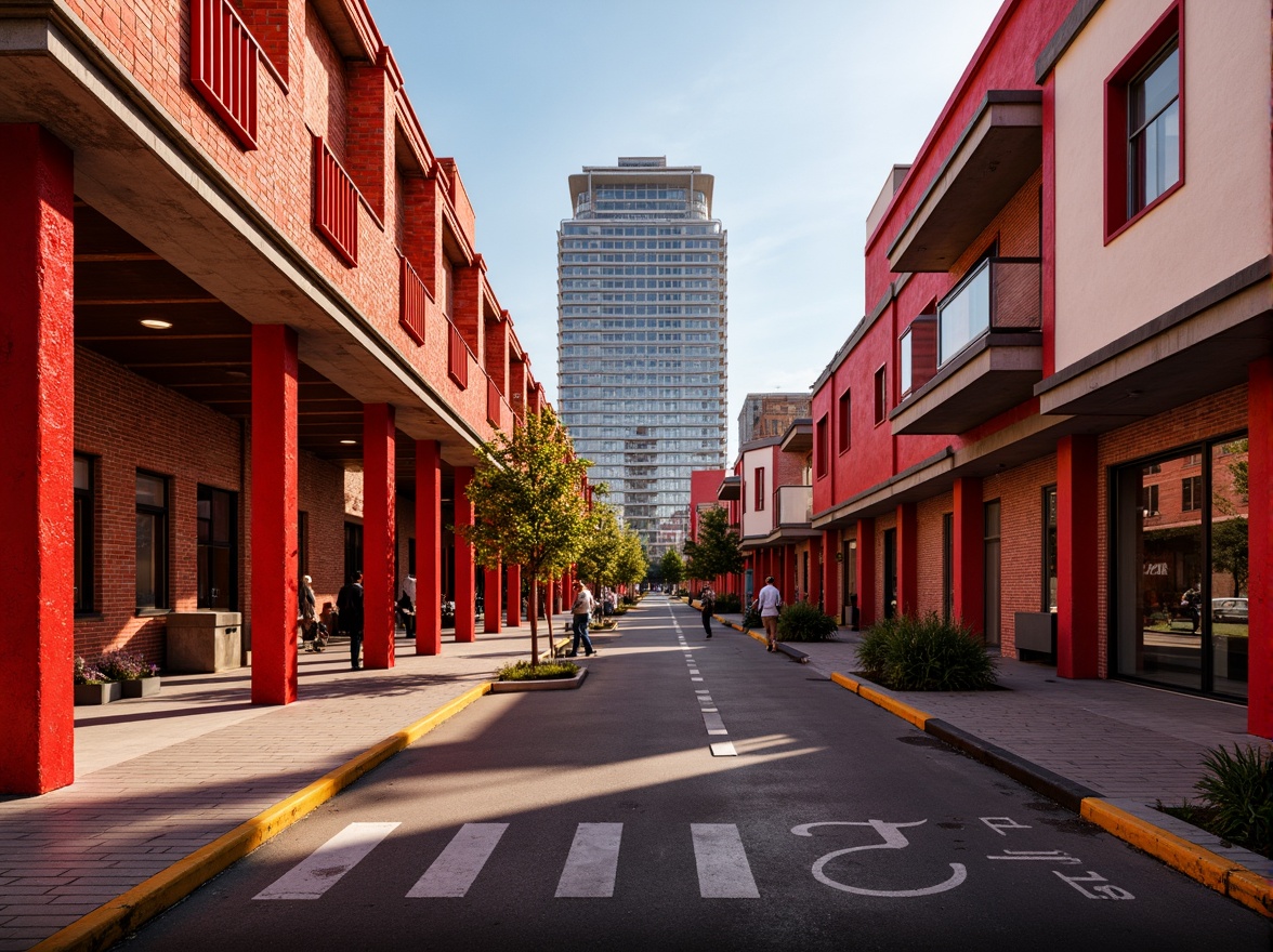 Prompt: Vibrant red accents, bold crimson columns, rich scarlet facades, warm terra cotta rooftops, rustic brick textures, dynamic color contrasts, striking architectural details, modern urban landscapes, city skylines, bustling streets, abstract geometric patterns, playful pop art influences, energetic atmosphere, high-contrast lighting, dramatic shadows, 1/2 composition, cinematic view, realistic reflections, ambient occlusion.