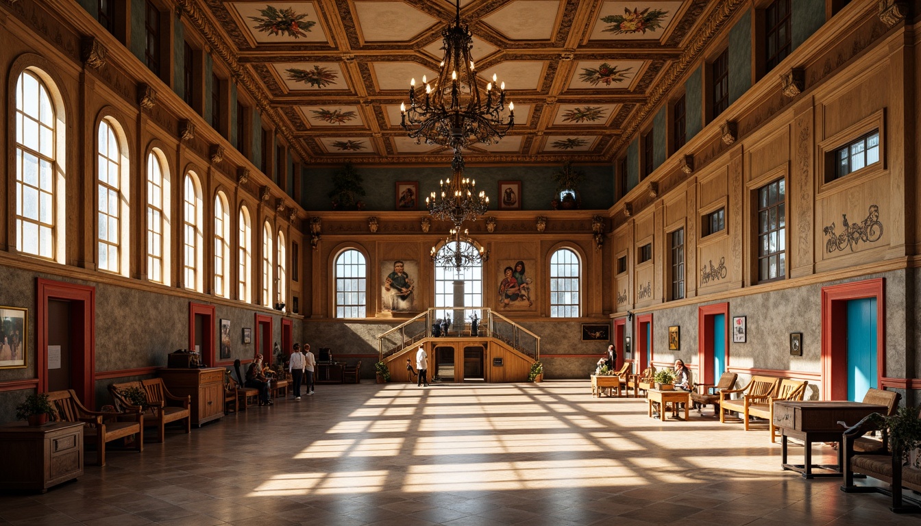 Prompt: Renaissance gymnasium, ornate Baroque details, warm golden lighting, rich wood tones, vintage athletic equipment, distressed stone walls, arched windows, grand chandeliers, opulent furnishings, bold red accents, regal blue hues, creamy marble floors, intricate fresco ceilings, sunny afternoon, soft focus, 1/2 composition, symmetrical framing, realistic textures, subtle ambient occlusion.