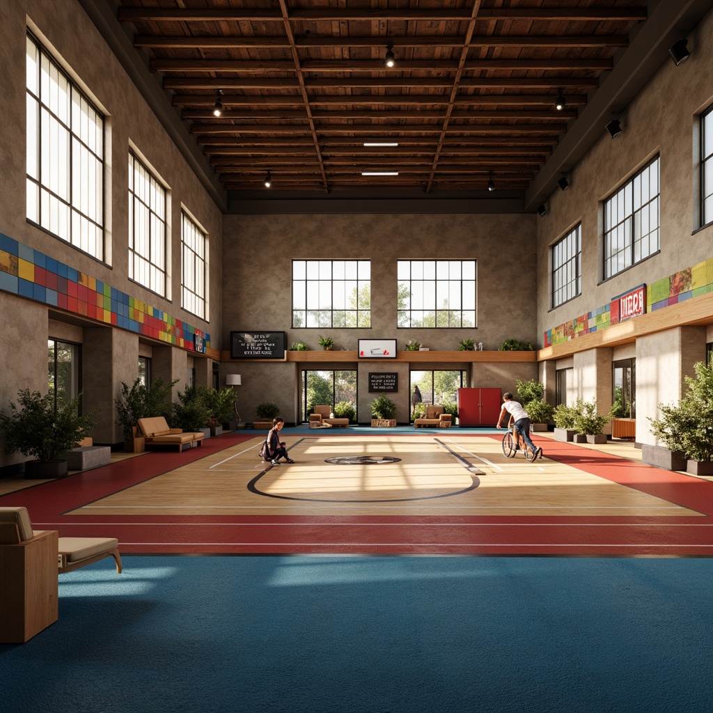 Prompt: Soft gymnasium atmosphere, plush carpet flooring, sound-absorbing acoustic panels, ergonomic sports equipment, vibrant colorful walls, natural wood accents, comfortable seating areas, ambient warm lighting, shallow depth of field, 1/2 composition, realistic textures, soft box lighting, calm relaxing ambiance, athletic track lines, modern fitness machines, motivational quotes, refreshing air circulation systems, breathable mesh materials, sweat-resistant upholstery, invigorating citrus scents.