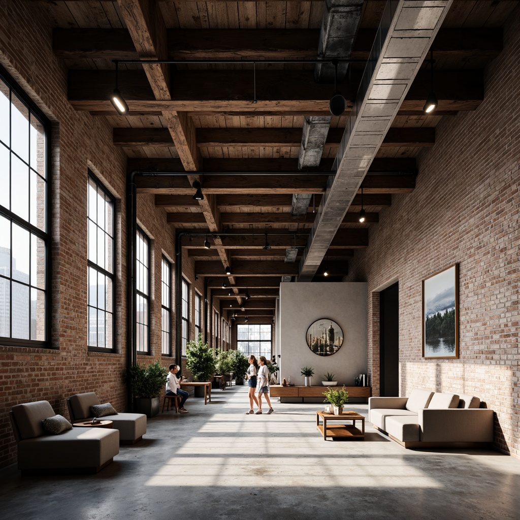 Prompt: Exposed brick walls, metal beams, industrial pipes, reclaimed wood accents, urban loft atmosphere, converted warehouse spaces, minimalist decor, functional lighting fixtures, polished concrete floors, neutral color palette, raw unfinished textures, open-plan layouts, flexible workspaces, adaptive reuse designs, modernist principles, brutalist influences, urban regeneration projects, revitalized waterfronts, post-industrial landscapes, dramatic cityscape views, high-contrast lighting, cinematic compositions, gritty realistic renderings.