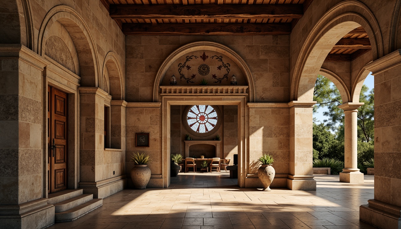 Prompt: Rustic stone arches, Romanesque-inspired housing design, earthy color palette, rough-hewn textures, ornate carvings, grand entranceways, symmetrical fa\u00e7ades, stained glass windows, intricate mosaics, vaulted ceilings, ornamental columns, natural stone flooring, warm ambient lighting, soft focus, shallow depth of field, 2/3 composition, medium shot, realistic render, detailed normal maps.Please let me know if this meets your requirements!