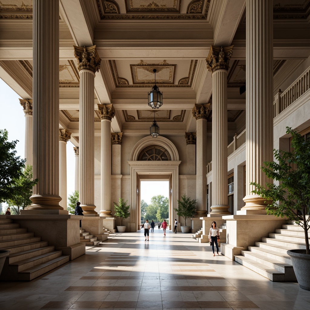 Prompt: Grand museum entrance, imposing neoclassical columns, ornate capitals, intricate carvings, polished marble floors, high ceilings, natural stone walls, elegant staircases, ornamental railings, refined architectural details, subtle lighting, soft shadows, 1/1 composition, symmetrical balance, realistic textures, ambient occlusion.