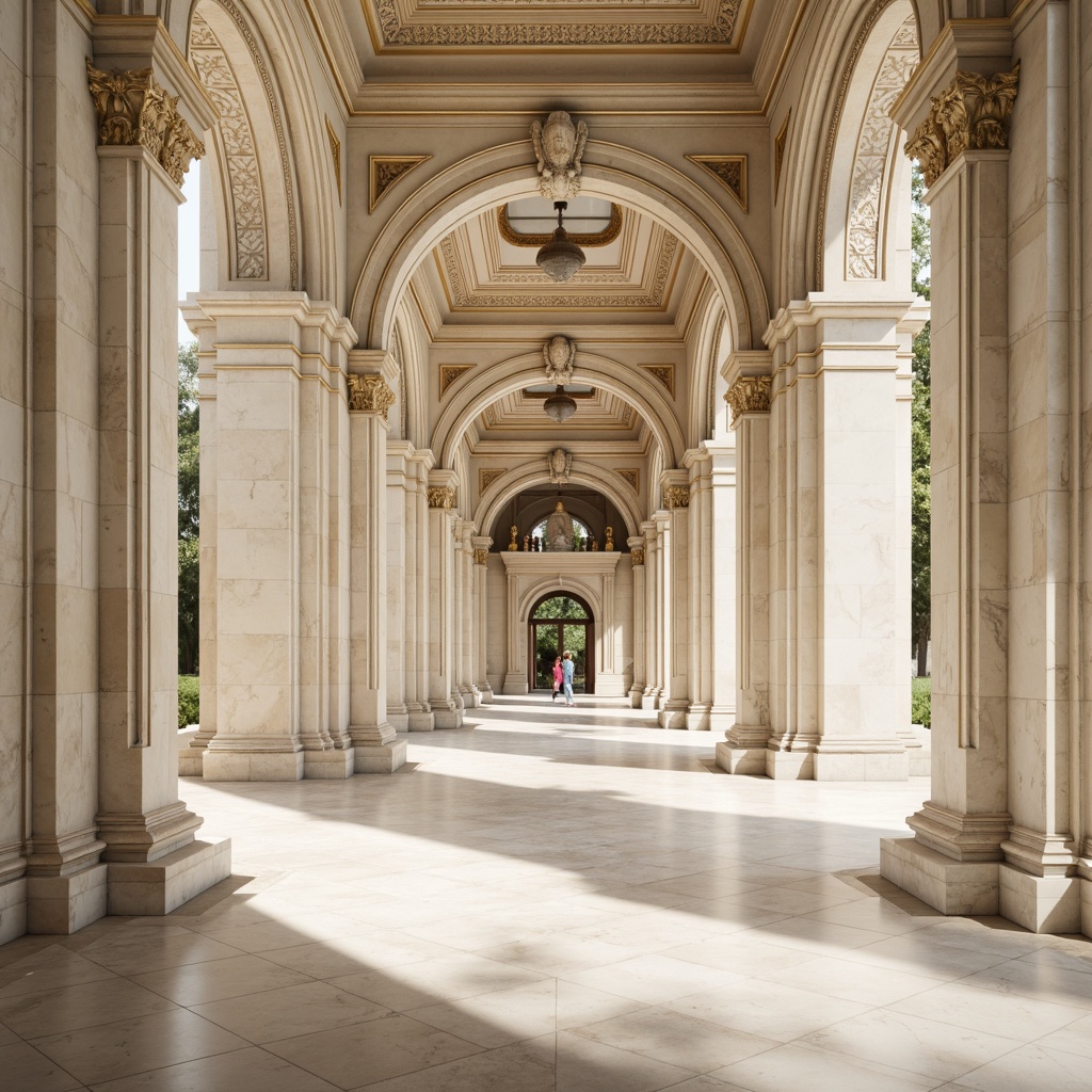 Prompt: Grand colonnade, ornate Corinthian capitals, fluted columns, symmetrical facade, majestic archways, elegant stone carvings, refined classical details, subtle rustication, creamy white marble, soft warm lighting, shallow depth of field, 3/4 composition, panoramic view, realistic textures, ambient occlusion.