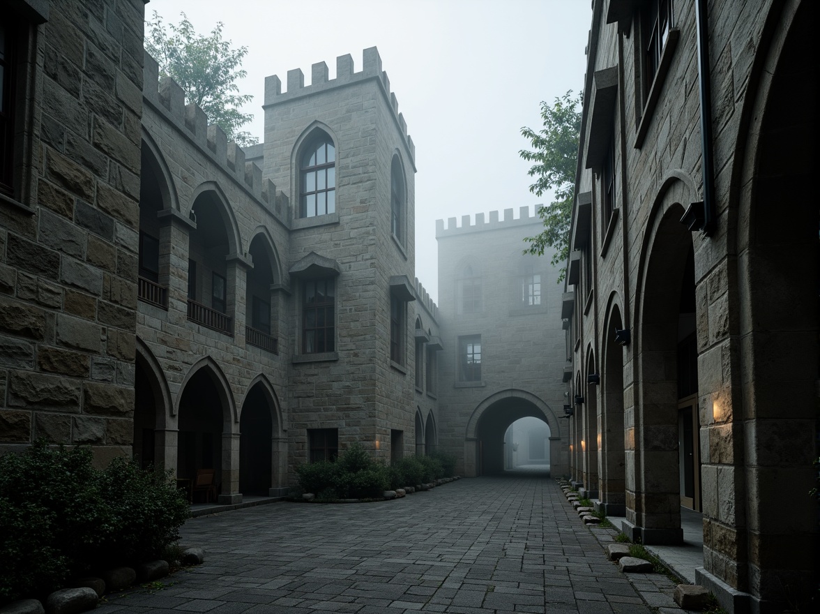 Prompt: Ancient castle walls, stone fortifications, sturdy buttresses, ornate Gothic arches, rugged medieval architecture, majestic grand halls, dramatic chiaroscuro lighting, atmospheric misty mornings, mysterious foggy ambiance, cinematic wide-angle shot, symmetrical composition, rich detailed textures, subtle ambient occlusion.