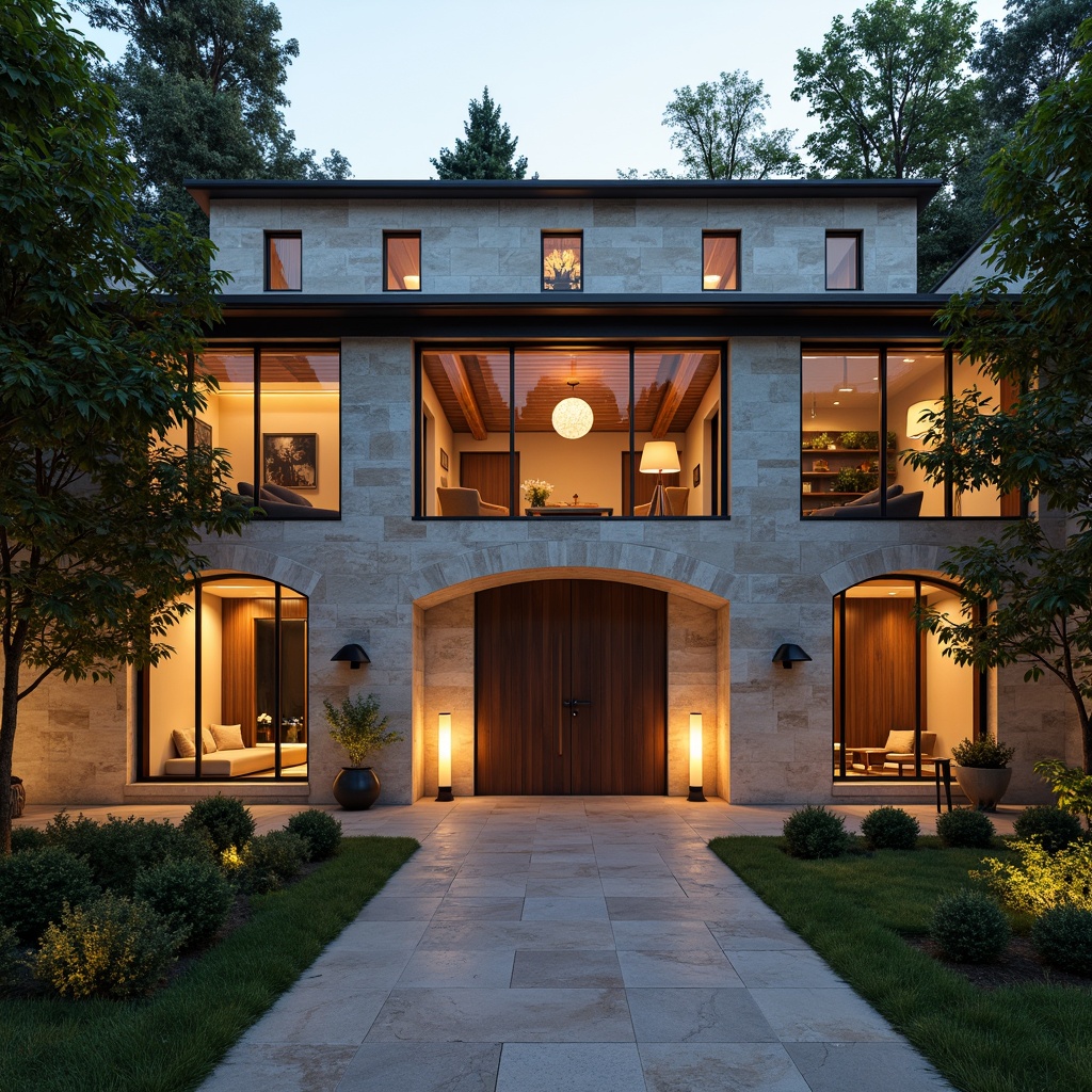 Prompt: Simple monastery facade, clean lines, minimal ornamentation, large windows, natural stone walls, wooden doors, tranquil atmosphere, soft warm lighting, high ceilings, vaulted arches, rustic wooden beams, sparse furnishings, monastic cells, prayer rooms, candlelit spaces, peaceful courtyard, lush greenery, subtle shadows, low-contrast tone, 1/1 composition, symmetrical framing, realistic textures, ambient occlusion.