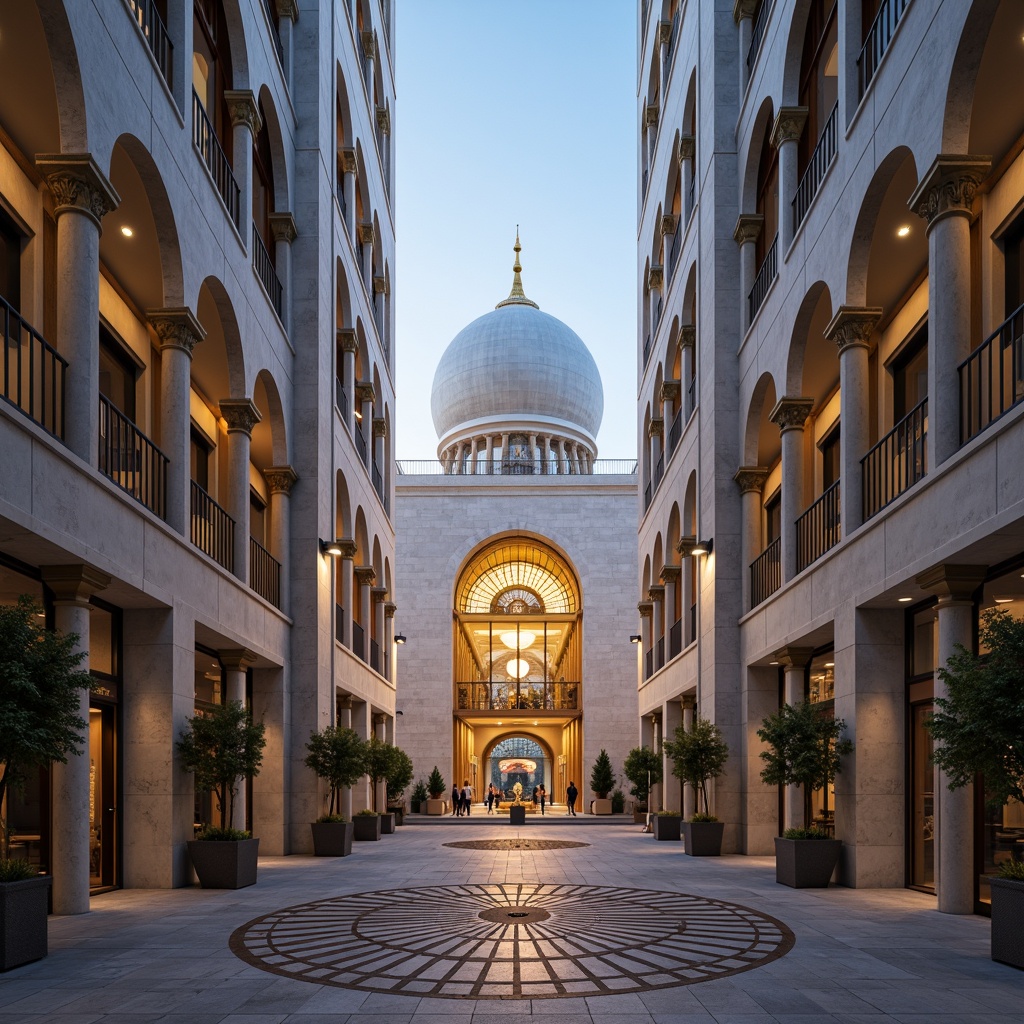 Prompt: Symmetrical grand entrance, ornate archways, identical twin towers, mirrored reflections, perfect radial balance, concentric circular patterns, harmonious proportionality, majestic central domes, bilateral symmetry, identical facades, geometrical precision, gleaming metallic accents, precise angular lines, minimalist ornamentation, serene atmospheric lighting, low-angle photography, 1/1 composition, realistic material textures, subtle ambient occlusion.