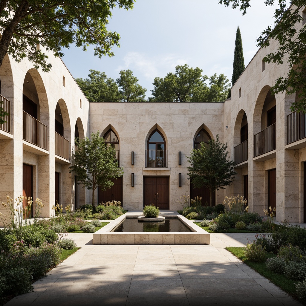 Prompt: Rustic monastery courtyard, weathered stone walls, minimalist architecture, clean lines, functional simplicity, industrial materials, exposed brick, raw concrete, metal accents, geometric patterns, bold typography, natural light, soft shadows, serene atmosphere, peaceful surroundings, lush greenery, blooming flowers, tranquil water features, shallow depth of field, 3/4 composition, realistic textures, ambient occlusion.