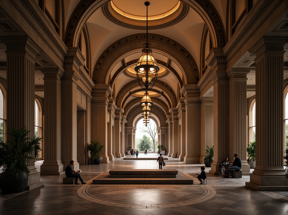 Prompt: Grand entrance, ornate details, symmetrical composition, majestic columns, elegant arches, sophisticated materials, luxurious textures, warm ambient lighting, inviting atmosphere, subtle color palette, neutral background, striking focal point, visually appealing contrast, 1/2 composition, shallow depth of field, soft box lighting, realistic reflections.