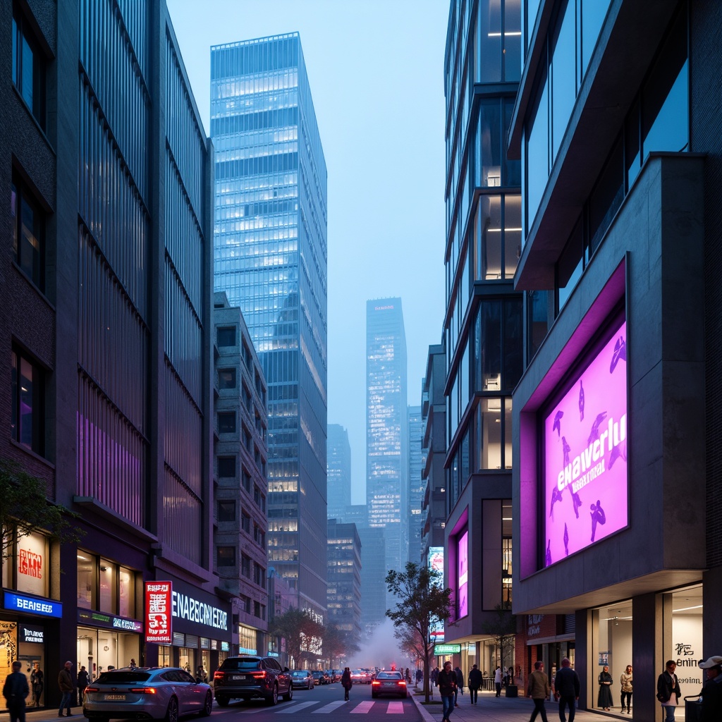 Prompt: Futuristic cityscape, neon-lit skyscrapers, iridescent metallic surfaces, holographic advertisements, sleek curved lines, glowing blue accents, luminescent white hues, dark grey concrete, reflective glass facades, LED light installations, vibrant pink highlights, electric purple undertones, cyberpunk atmosphere, high-tech gadgetry, retro-futuristic nods, neon-lit streets, atmospheric fog, dramatic spotlights, cinematic composition, 1/2 camera angle, moody lighting, deep depth of field.